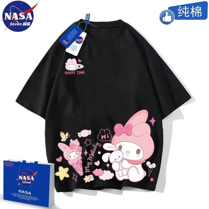 Nasa Joint Strawberry Bear Short-Sleeved T-Shirt For Boys And Girls Pure Cotton Cartoon Big Children'S Baby Top - Image 1