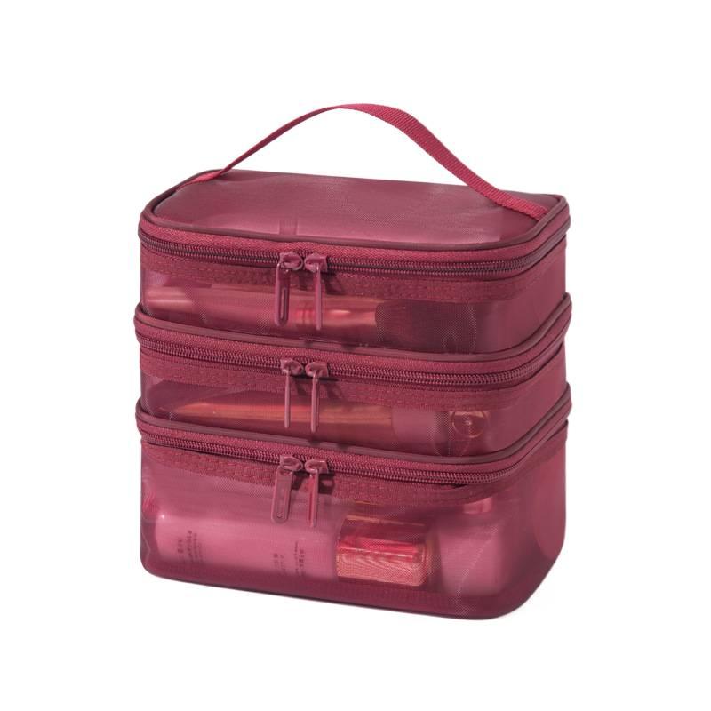 Portable Makeup Bag with Cosmetic Organizer Travel Storage and Pouch for cosmetics and Red in Clear - Image 1