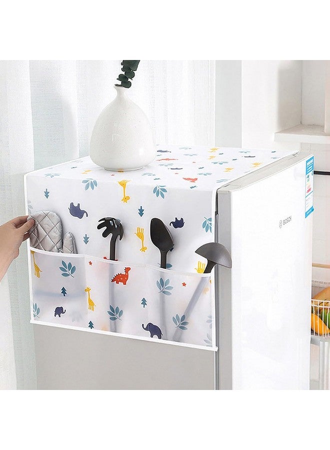 Wolpin 1Pc Fridge Cover for Top with 6 Utility Pockets Cartoon Prints Waterproof Single Door (130 x 54 cm) - Image 1