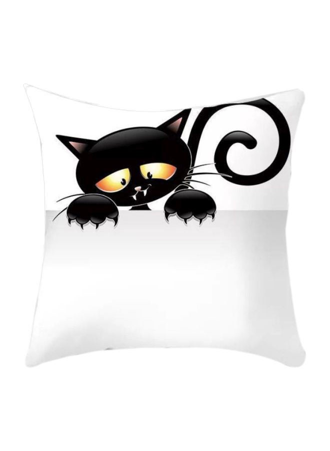 NIBEMINENT Cat Printed Cushion Cover White/Black/Yellow 45x45cm