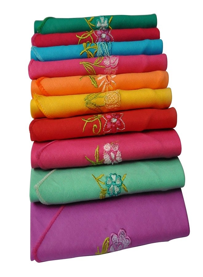 Caruso Italy Dark Women's Casual Style Embroidered 100% Pure Cotton Handkerchief Multicolor - Pack Of 10 - Image 3