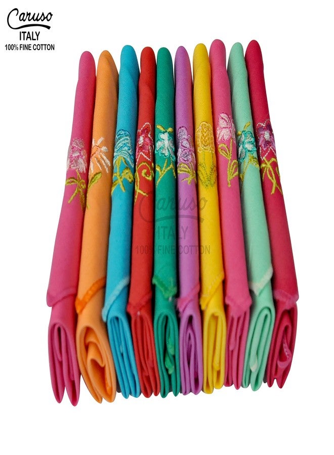 Caruso Italy Dark Women's Casual Style Embroidered 100% Pure Cotton Handkerchief Multicolor - Pack Of 10 - Image 4
