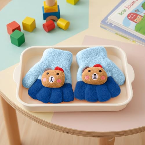 SOLDTRUE Baby Winter Gloves for 1-6 Years | Cute Teddy Bear Design Full Finger Knitted Hand Gloves | Warm, Windproof, Flexible, Gift for Kids (Light Blue) - Image 4