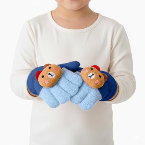 SOLDTRUE Baby Winter Gloves for 1-6 Years | Cute Teddy Bear Design Full Finger Knitted Hand Gloves | Warm, Windproof, Flexible, Gift for Kids (Light Blue) - Image 5