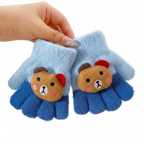 SOLDTRUE Baby Winter Gloves for 1-6 Years | Cute Teddy Bear Design Full Finger Knitted Hand Gloves | Warm, Windproof, Flexible, Gift for Kids (Light Blue) - Image 1