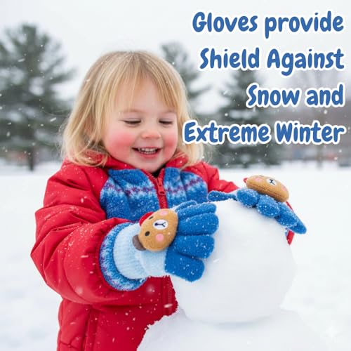 SOLDTRUE Baby Winter Gloves for 1-6 Years | Cute Teddy Bear Design Full Finger Knitted Hand Gloves | Warm, Windproof, Flexible, Gift for Kids (Light Blue) - Image 3