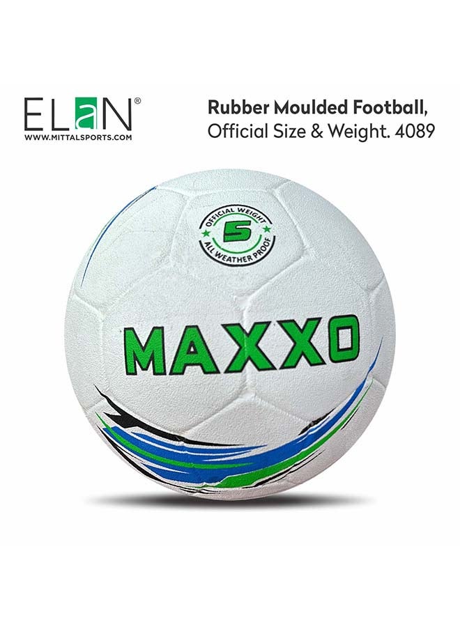 Elan Rubber Moulded Football - Official Size 5 & Weight, Durable All-Weather White & Green Training Soccer Ball, High-Grip Rubberized Surface For Hard Ground & Street Play - Image 1