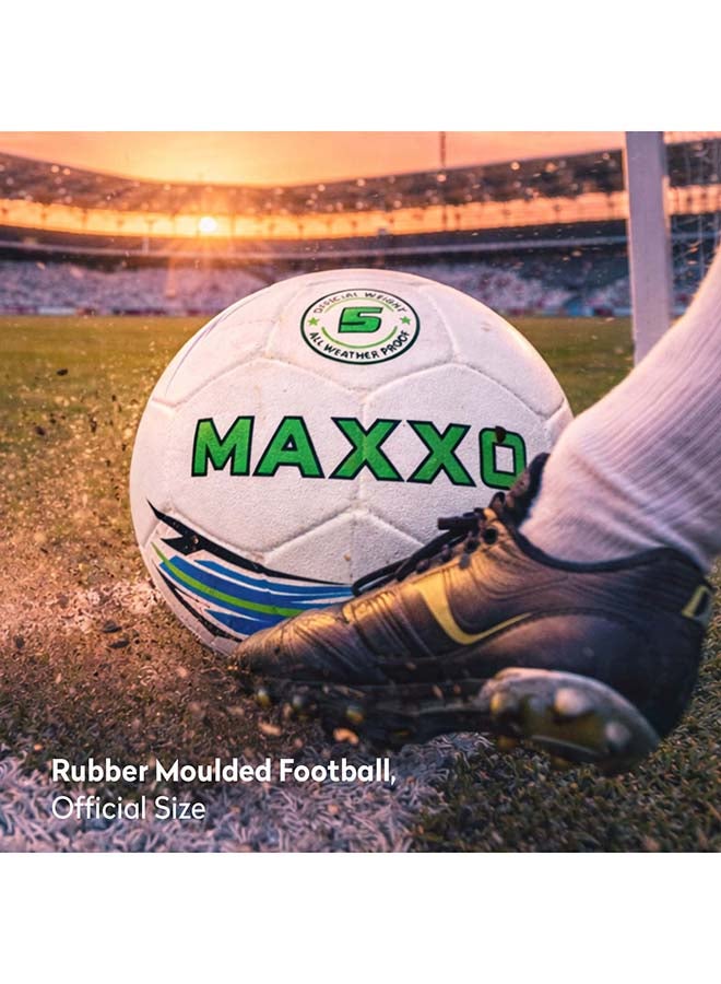 Elan Rubber Moulded Football - Official Size 5 & Weight, Durable All-Weather White & Green Training Soccer Ball, High-Grip Rubberized Surface For Hard Ground & Street Play - Image 5