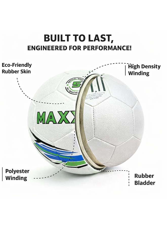 Elan Rubber Moulded Football - Official Size 5 & Weight, Durable All-Weather White & Green Training Soccer Ball, High-Grip Rubberized Surface For Hard Ground & Street Play - Image 4
