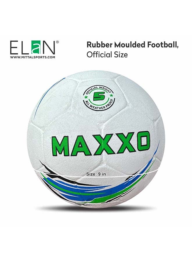 Elan Rubber Moulded Football - Official Size 5 & Weight, Durable All-Weather White & Green Training Soccer Ball, High-Grip Rubberized Surface For Hard Ground & Street Play - Image 2