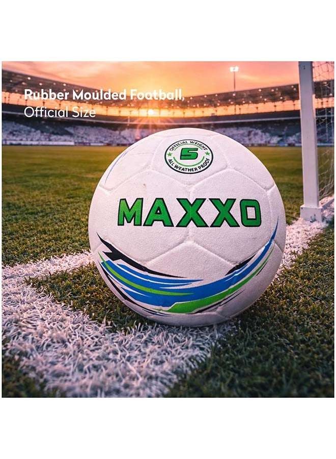 Elan Rubber Moulded Football - Official Size 5 & Weight, Durable All-Weather White & Green Training Soccer Ball, High-Grip Rubberized Surface For Hard Ground & Street Play - Image 3