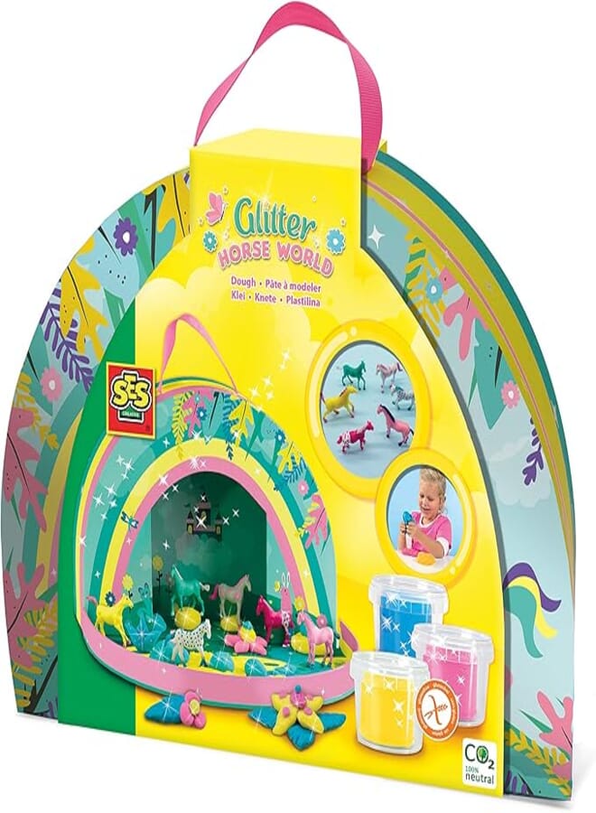 SES Creative Play suitcase glitter horse world 1x play case 6x horses 3x glitter clay