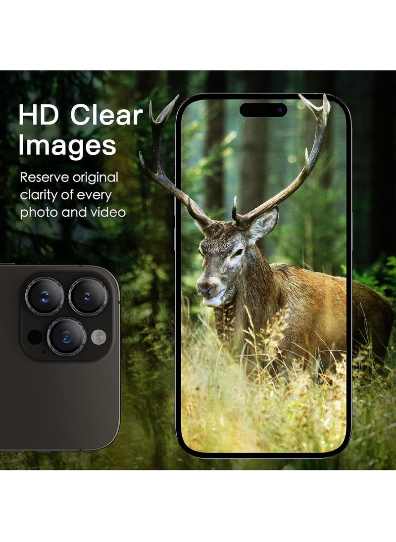 Rock Pow Camera Lens Protector for iPhone 15 Pro 6.1-Inch and iPhone 15 Pro Max 6.7-Inch 9H Tempered Glass Metal Individual Ring Cover HD Clear  - Image 4