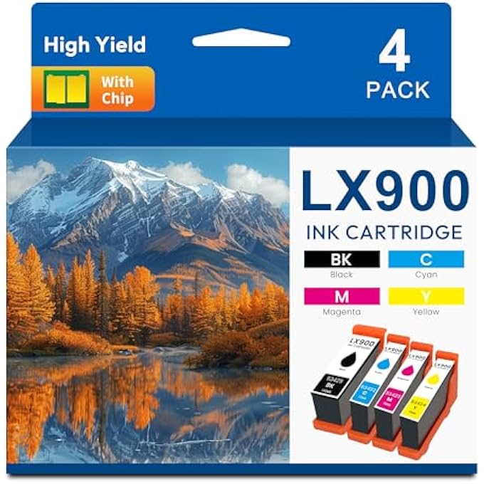 LX900 LX-900 INK CARTRIDGE 53422 53423 53424 53425 (4-PACK) REPLACEMENT FOR PRIMERA LX900 INK FOR LX900 LX-900 PRINTER LX900XL INK, BLACK CYAN MAGENTA YELLOW - Image 1