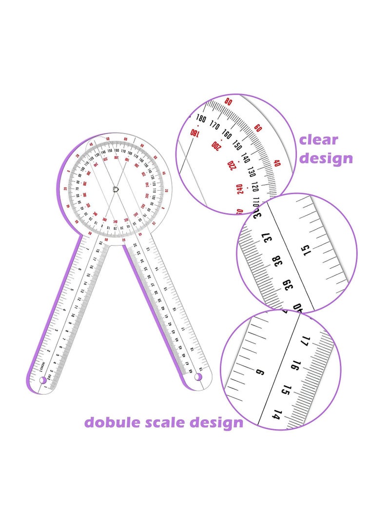 Transparent Goniometer, 12 Inch Orthopedic Angle Ruler Plastic Goniometer 360 Degree for Body Measuring Tape Protractor - Image 5