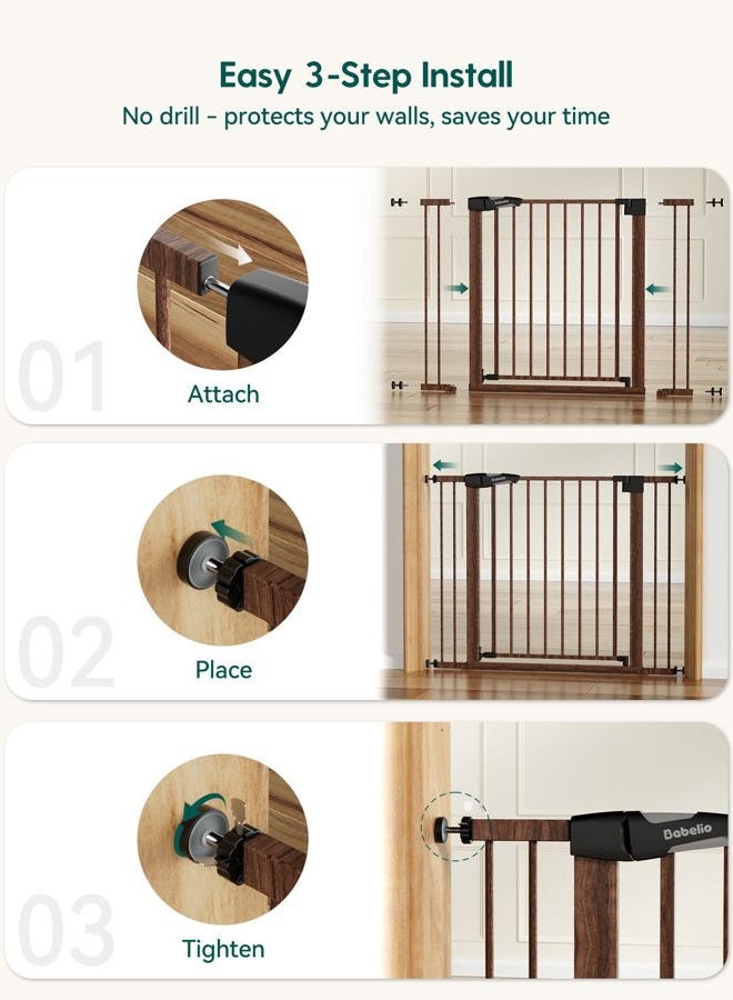 BABELIO 29-55" Extra Wide Baby Gate with Black Wood Pattern, Metal Auto Close Dog Gate, Pressure Mounted Pet Gate for Doorways, with Y Threaded Spindle Rods, No Tools Required - Image 5
