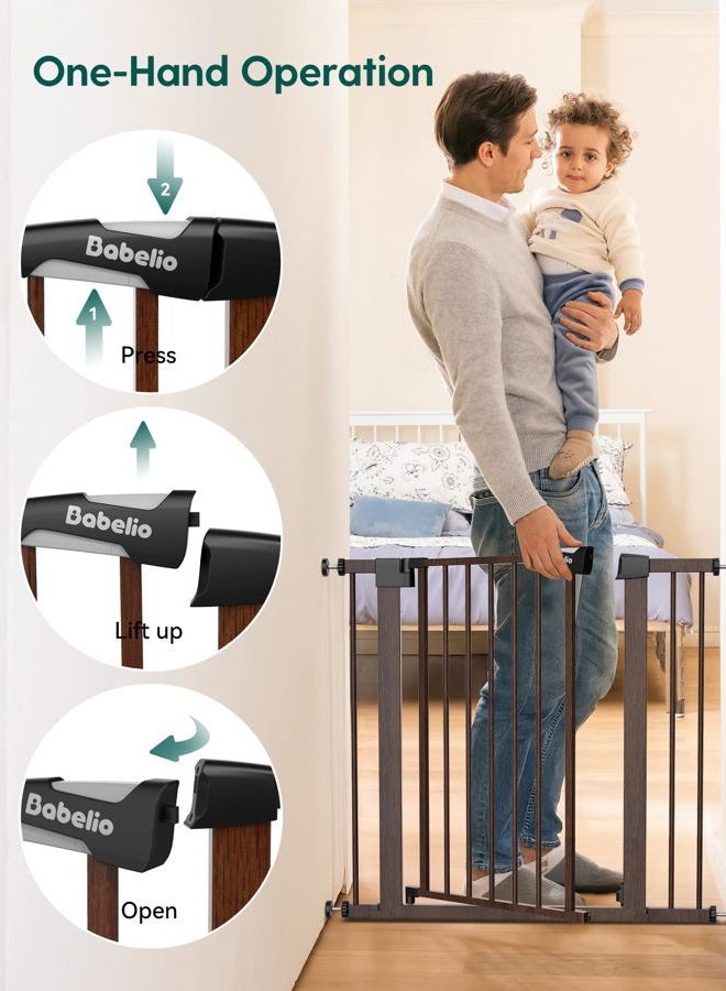BABELIO 29-55" Extra Wide Baby Gate with Black Wood Pattern, Metal Auto Close Dog Gate, Pressure Mounted Pet Gate for Doorways, with Y Threaded Spindle Rods, No Tools Required - Image 4