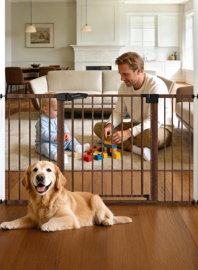 BABELIO 29-55" Extra Wide Baby Gate with Black Wood Pattern, Metal Auto Close Dog Gate, Pressure Mounted Pet Gate for Doorways, with Y Threaded Spindle Rods, No Tools Required - Image 1