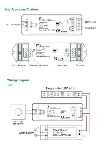 Nutbro 0/1-10V Dimmer 1CH 8A Dimmable Switches Driver 1 Channel 0-10V Constant Voltage LED Dimmer PWM 5-36V - Image 3