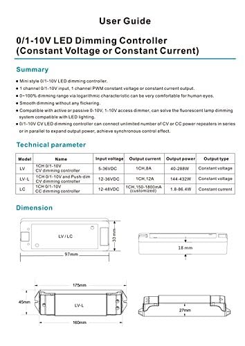 Nutbro 0/1-10V Dimmer 1CH 8A Dimmable Switches Driver 1 Channel 0-10V Constant Voltage LED Dimmer PWM 5-36V - Image 2