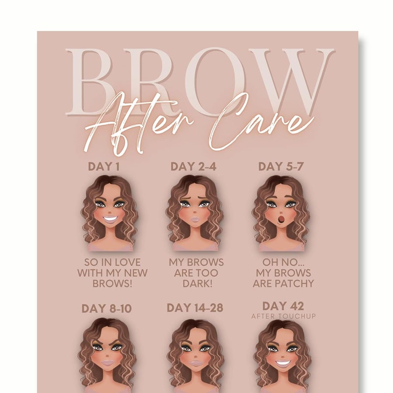 PMU Eyebrow Powder Brow Microblading Aftercare Instruction Cards  4x6 Inches  Front and Back Stages of brow healing