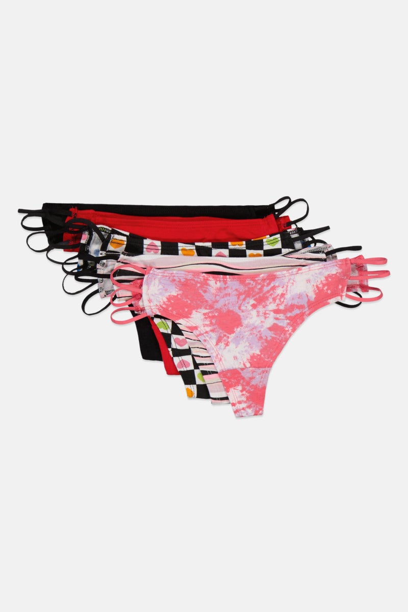 Always A Flirt Women 5 Pieces Allover Thong Panties, Black Combo  - Image 3