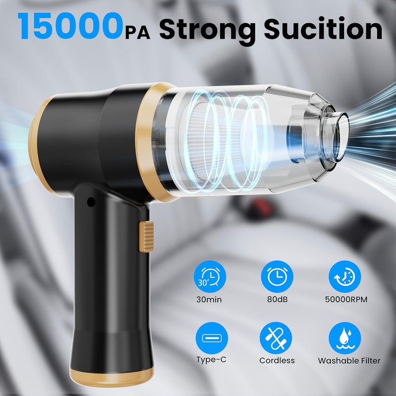 مكنسة سيارة صغيرة 9500 باسكال محمولة لاسلكية يدوية، مكنسة كهربائية ومنفاخ هواء مع 3 مرشحات للسيارة، الأريكة، المكتب، الحيوانات الأليفة، المنزل - Image 2