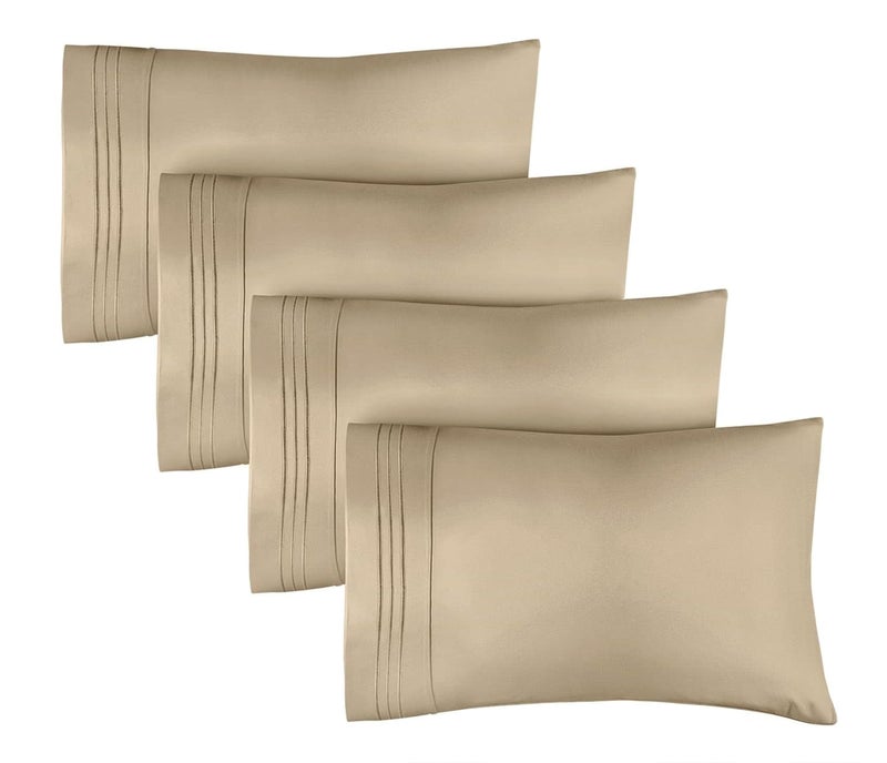 CGK Unlimited Queen Size Pillow Cases Set of 4 - Extra Soft Pack of 4 Pillowcase Covers - Hotel Luxury Pillowcases - Machine Washable Pillow Protectors - 20x40 Pillow Cases 4 Piece - Queen Size Cream Pillow Covers  - Image 1