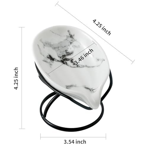 Dobbyby Leaf-Shaped Soap Dish – Premium Ceramic Soap Bar Holder with Self-Drainage System – Bar Soap Holder for Shower, Bathroom Sink, Kitchen – Waterfall Soap Dish with Stainless Steel Stand (Black) - Image 5
