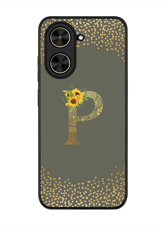 Stylizedd For Xiaomi Poco C71 / Redmi A5 4G Case,Slim fit Camera Protection, Shockproof Thin Phone cover  - Custom Floral Monogram - P  (Olive Green )