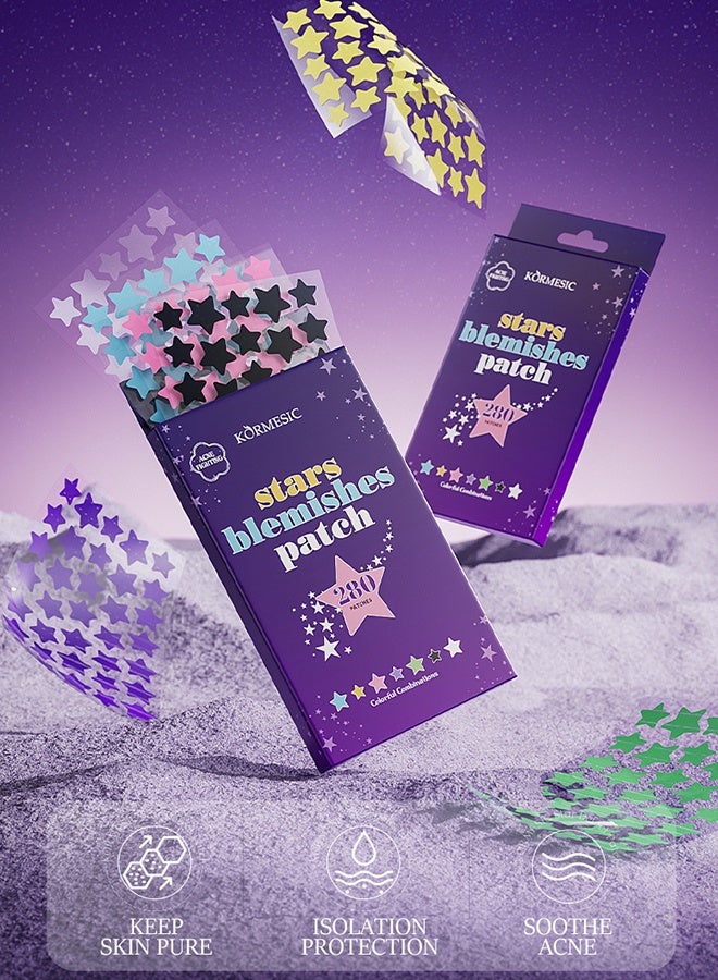 Kormesic 280PCS Star Shaped Acne Patches, Colorful Hydrocolloid Blemish Patches, Cute Pimple Cover Stickers for Face, Invisible & Decorative Spot Treatment Patches - Image 2