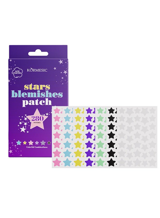 Kormesic 280PCS Star Shaped Acne Patches, Colorful Hydrocolloid Blemish Patches, Cute Pimple Cover Stickers for Face, Invisible & Decorative Spot Treatment Patches - Image 1