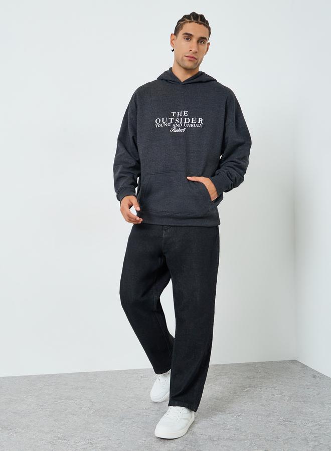 Styli Men Charcoal Graphic Print Oversized Hoodie - Image 2