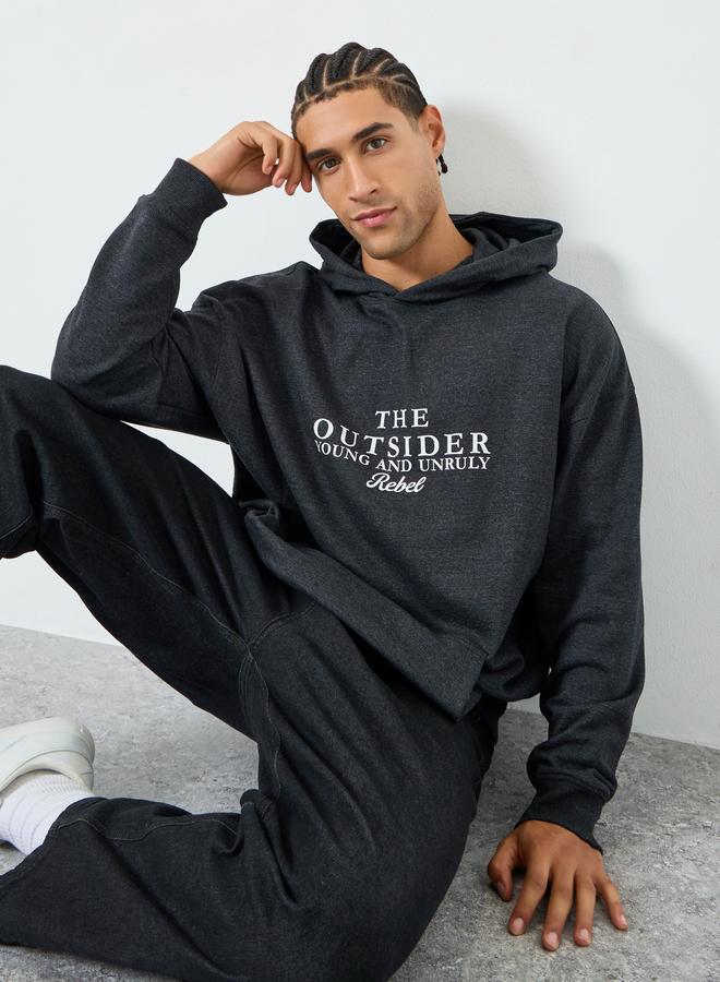 Styli Men Charcoal Graphic Print Oversized Hoodie - Image 1