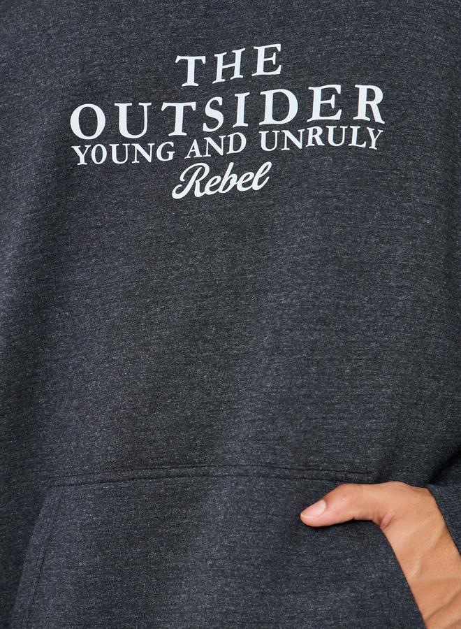 Styli Men Charcoal Graphic Print Oversized Hoodie - Image 3