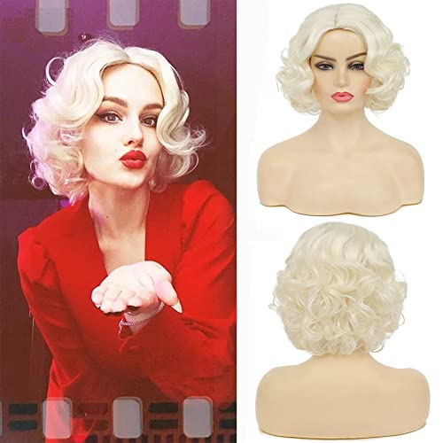 Tseses Blonde Curly Short Finger Wave Wigs for Lady with Bangs Synthetic Hair Natural Cosplay Halloween Costume Women Wigs - Image 1