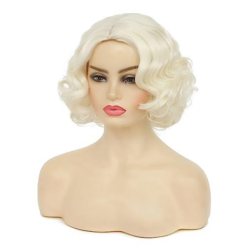 Tseses Blonde Curly Short Finger Wave Wigs for Lady with Bangs Synthetic Hair Natural Cosplay Halloween Costume Women Wigs - Image 4