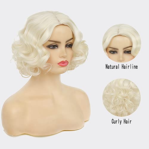 Tseses Blonde Curly Short Finger Wave Wigs for Lady with Bangs Synthetic Hair Natural Cosplay Halloween Costume Women Wigs - Image 3