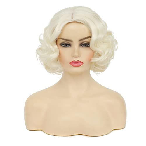 Tseses Blonde Curly Short Finger Wave Wigs for Lady with Bangs Synthetic Hair Natural Cosplay Halloween Costume Women Wigs - Image 2