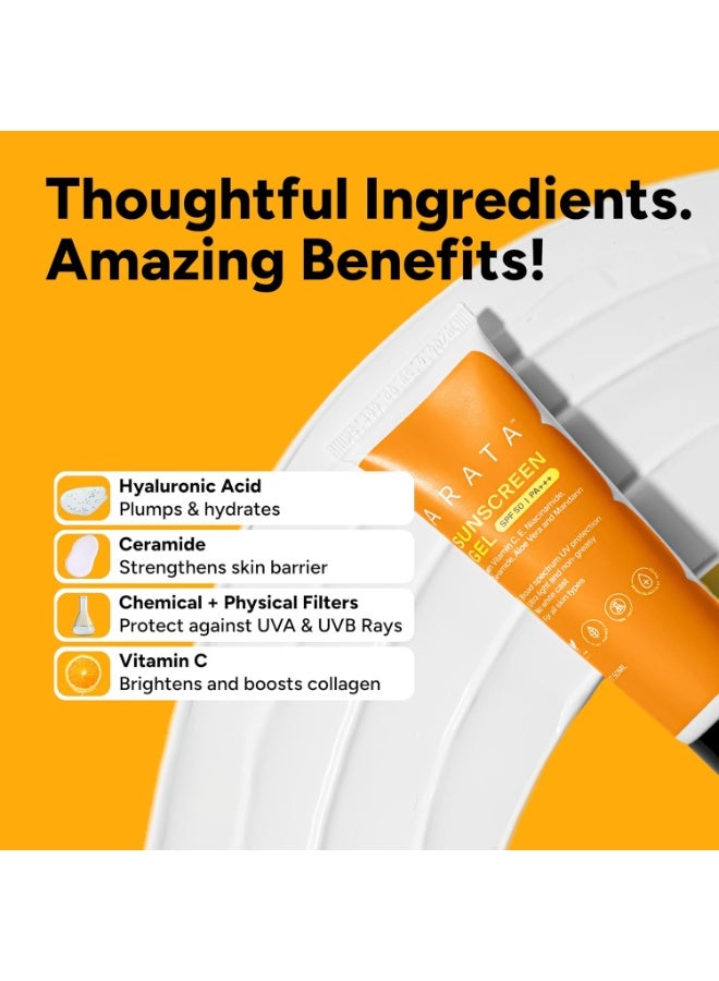أراتا جل واقي الشمس من أراتا | عامل حماية من الشمس 50، PA+++ | حماية واسعة النطاق من الأشعة فوق البنفسجية | تركيبة خفيفة للغاية ولمسة نهائية ندية | لا يترك آثارًا بيضاء | لبشرة موحدة ومشرقة | يحتوي على النياسيناميد والسيراميد | تم اختباره من قبل أطباء الجلدية | مناسب للرجال والنساء | 50 مل - Image 4