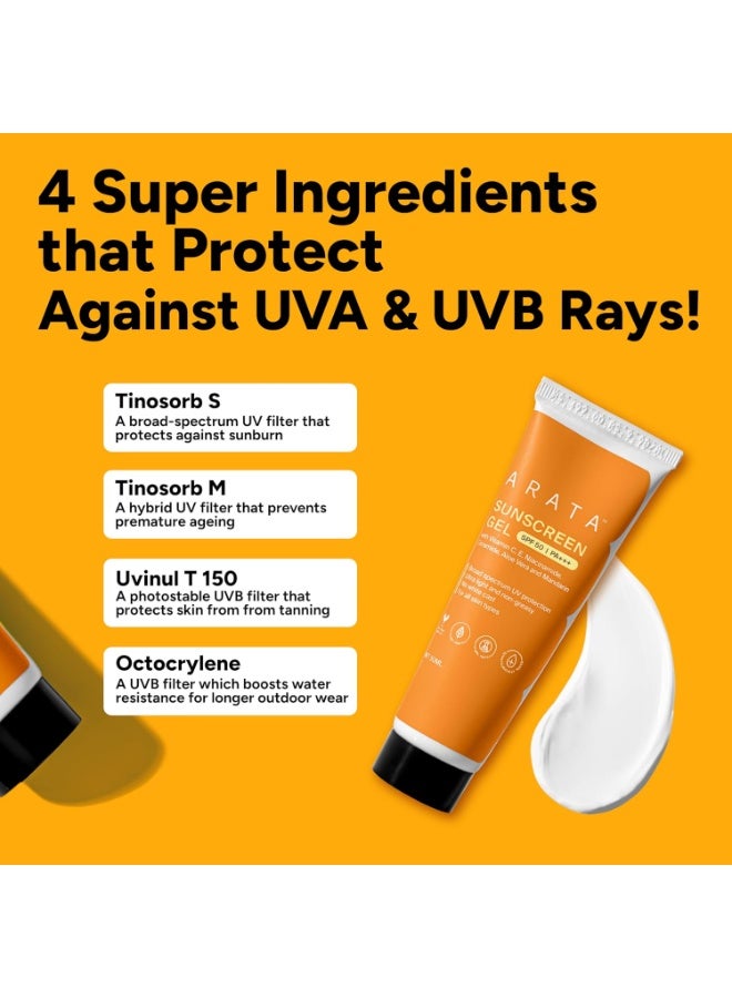 أراتا جل واقي الشمس من أراتا | عامل حماية من الشمس 50، PA+++ | حماية واسعة النطاق من الأشعة فوق البنفسجية | تركيبة خفيفة للغاية ولمسة نهائية ندية | لا يترك آثارًا بيضاء | لبشرة موحدة ومشرقة | يحتوي على النياسيناميد والسيراميد | تم اختباره من قبل أطباء الجلدية | مناسب للرجال والنساء | 50 مل - Image 3