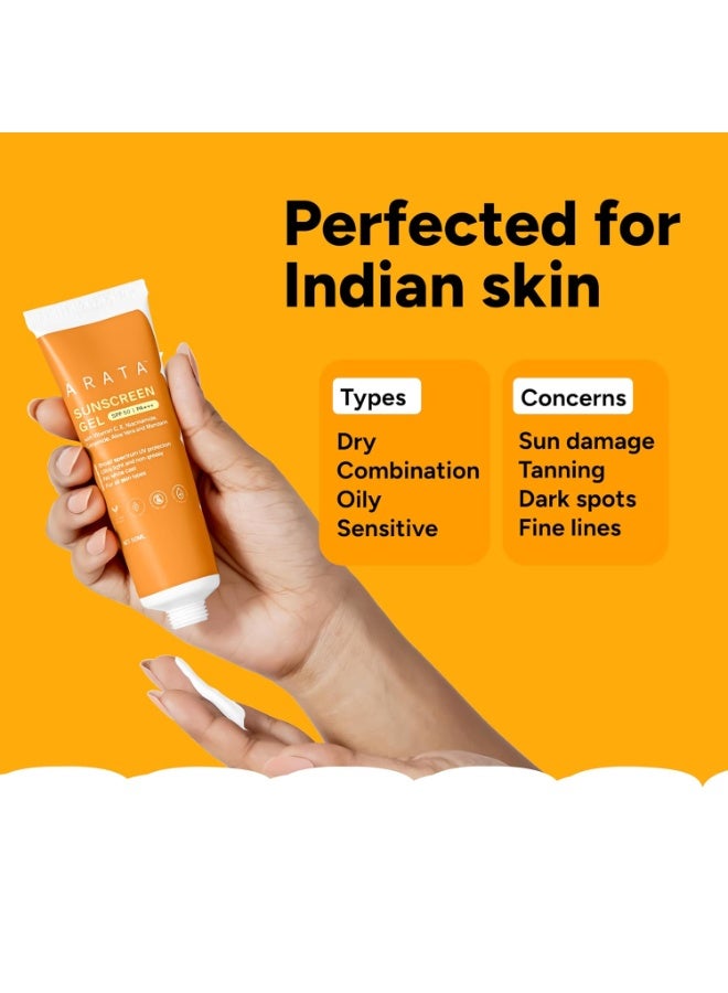 أراتا جل واقي الشمس من أراتا | عامل حماية من الشمس 50، PA+++ | حماية واسعة النطاق من الأشعة فوق البنفسجية | تركيبة خفيفة للغاية ولمسة نهائية ندية | لا يترك آثارًا بيضاء | لبشرة موحدة ومشرقة | يحتوي على النياسيناميد والسيراميد | تم اختباره من قبل أطباء الجلدية | مناسب للرجال والنساء | 50 مل - Image 2