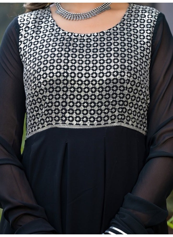 AKS Black Sequinned Party Wear Maxi Dress - Image 2