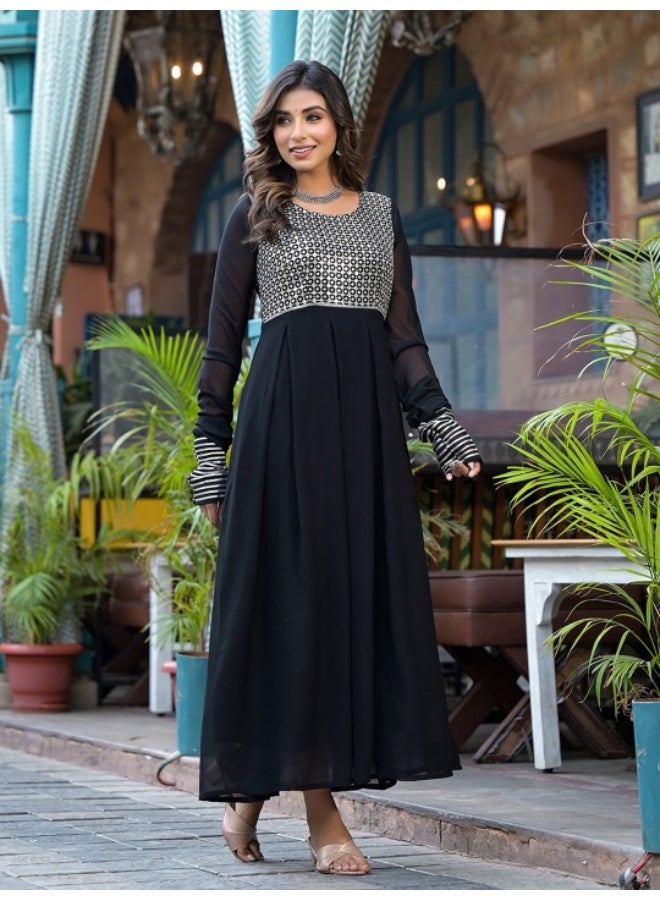 AKS Black Sequinned Party Wear Maxi Dress - Image 3