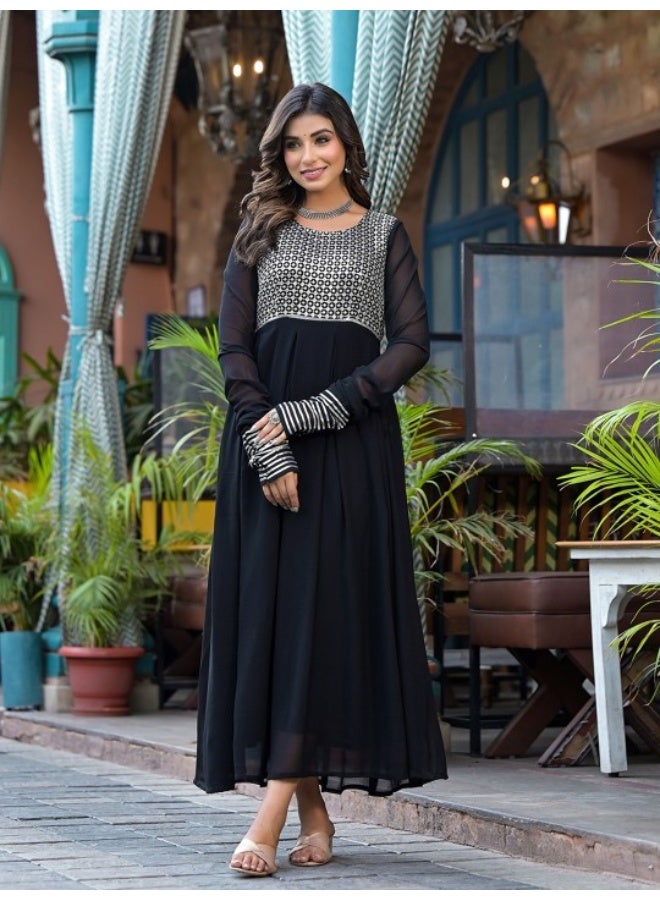 AKS Black Sequinned Party Wear Maxi Dress - Image 1