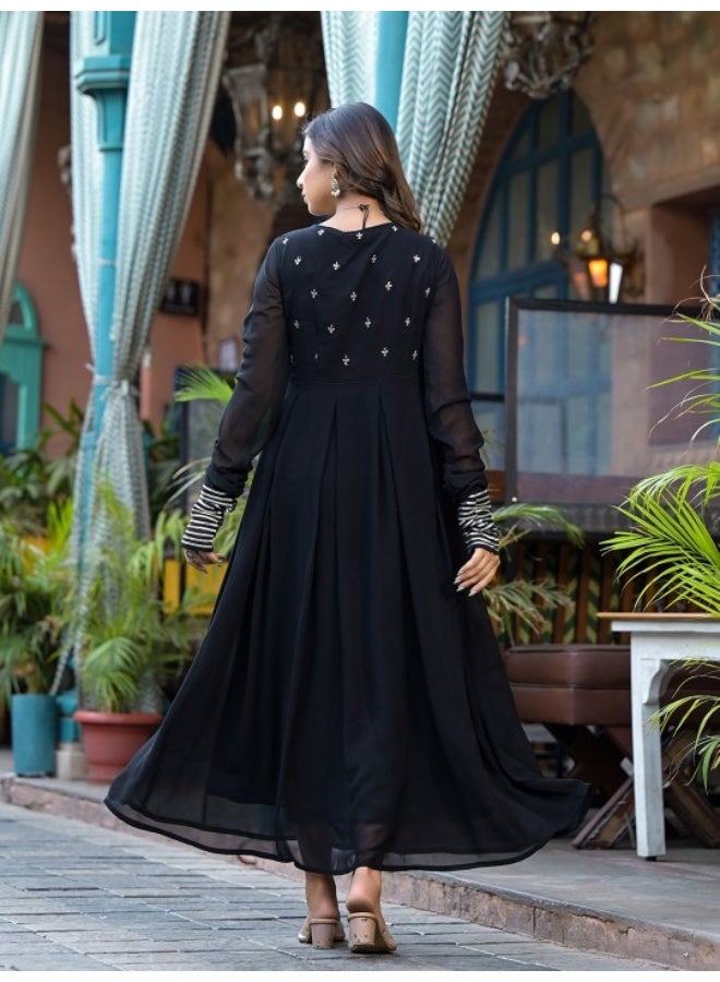 AKS Black Sequinned Party Wear Maxi Dress - Image 4