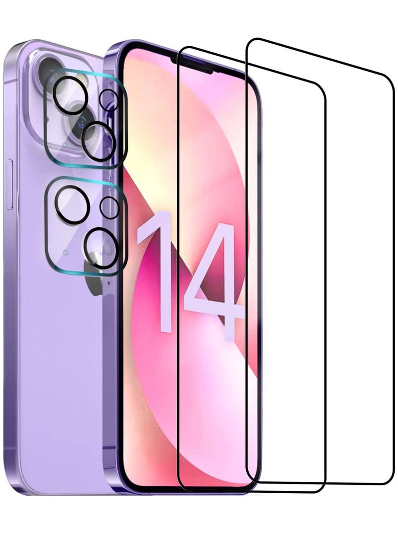 ELTRAZONE [2+2] Camera Lens Protector Compatible with iPhone 14 6.1 inch [2022 RELEASE ] with 2 Pack Tempered Glass Camera Lens Protector+2 Pack Tempered Glass 9H Hardness Ultra HD Easy to Install - Image 1