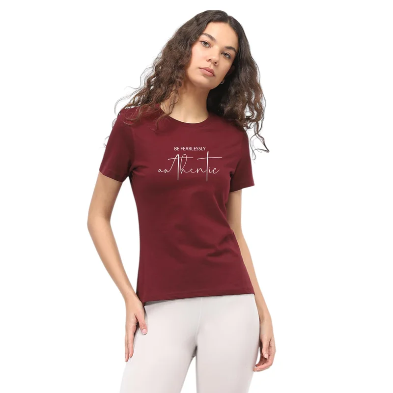 NOBERO Maroon Graphic Print T-Shirt for Women