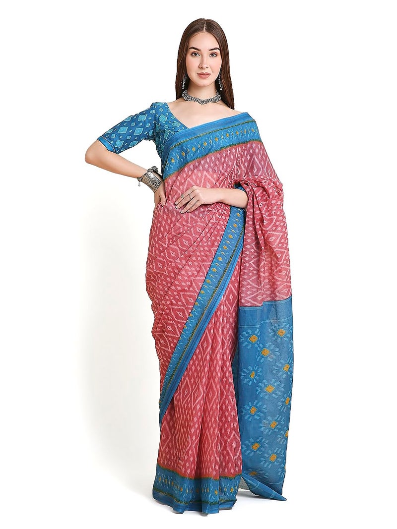 RATAN Pure Cotton Printed Mulmul Saree for Women with Blouse Piece (TANB-BP-21928_Onion Pink) - Image 1