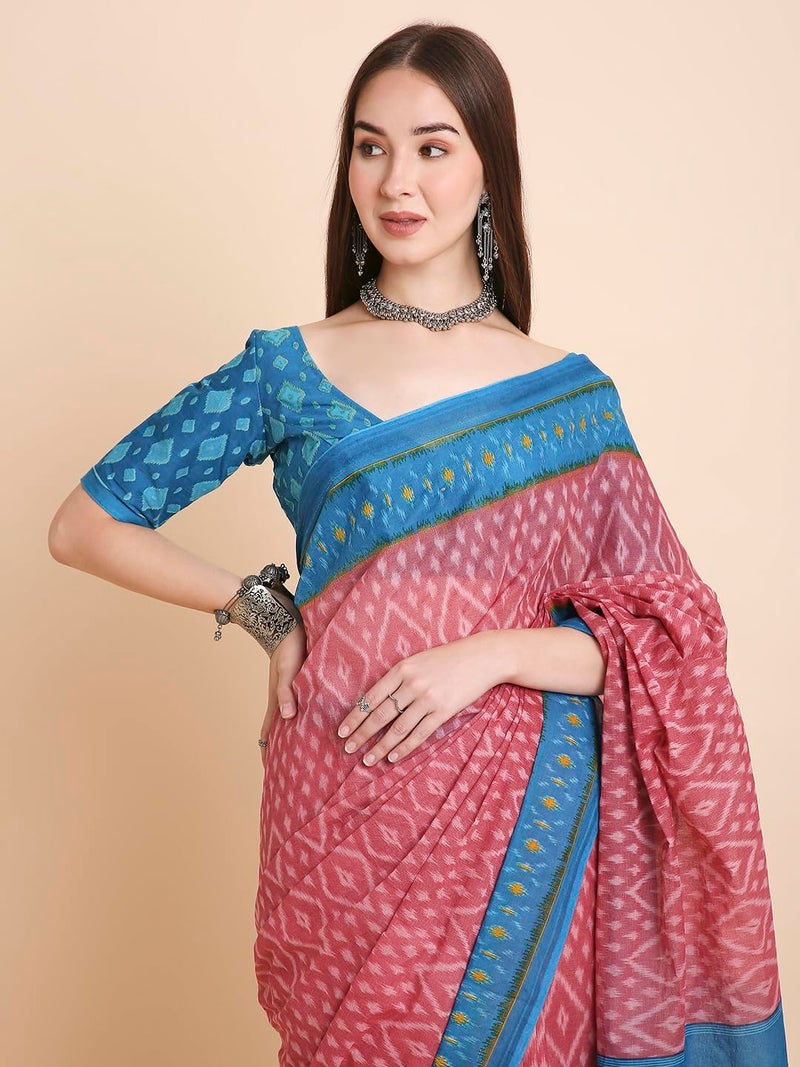 RATAN Pure Cotton Printed Mulmul Saree for Women with Blouse Piece (TANB-BP-21928_Onion Pink) - Image 4